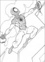 disegno in bianco e nero da colorare dell'uomo ragno in azione